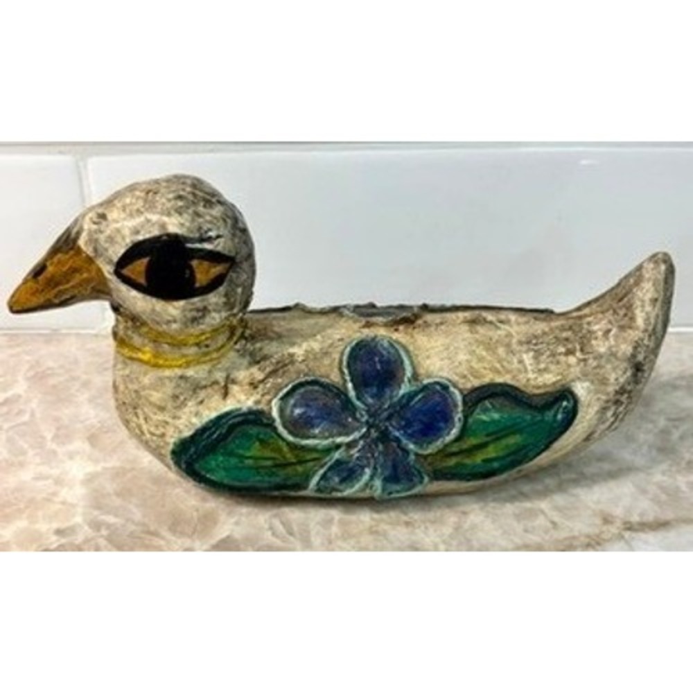 Vintage Antigua Papier Mache Duck Figure‎ Hand Painted Folk Art Sculpture 7"